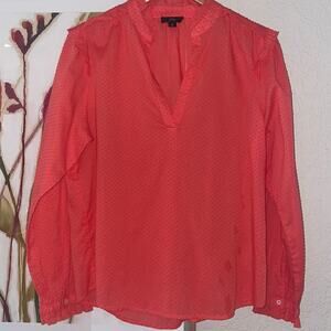 J. Crew Coral Orange Swiss Dot Blouse Medium Ruffle Sleeve